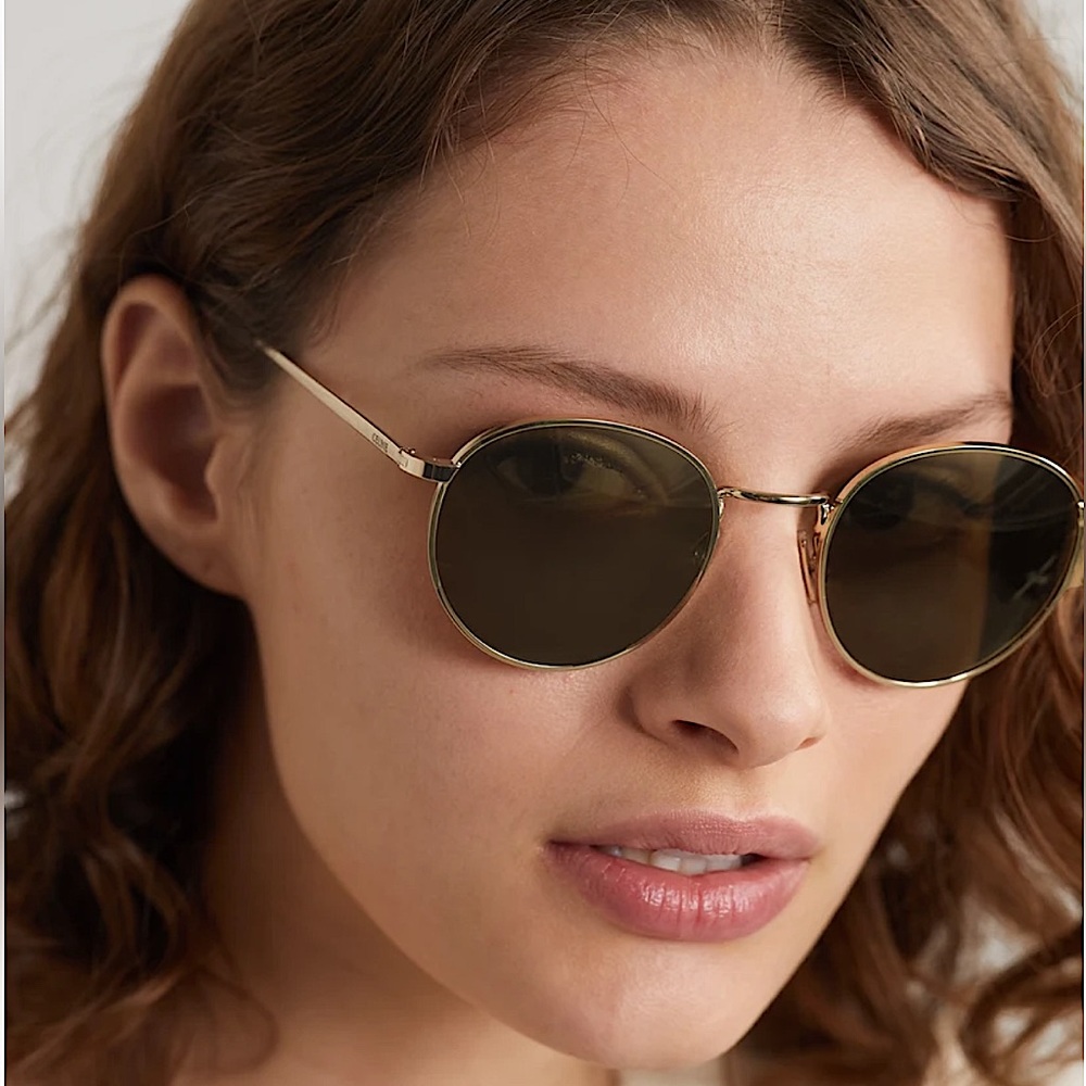 Celine Round Frame Gold Tone Sunglasses